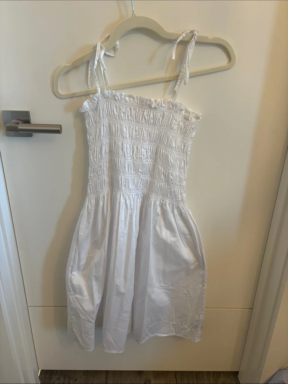 Tory Burch White Smocked Sundress with Tie Straps